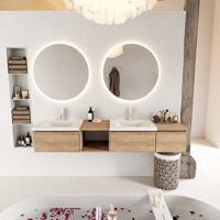 MONDIAZ BUKLA 200cm badmeubel met open module 40 links kleur Washed Oak met 3 lades. Wastafel CLOUD dubbel 2 kraangaten kleur Talc. - thumbnail