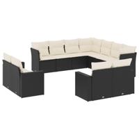 12-delige Loungeset met kussens poly rattan zwart - thumbnail