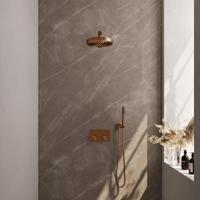 BRAUER Stripe Thermostatische Inbouw Regendouche - drukknoppen - SET 25 - 25cm douchekop - rechte muurarm - staaf handdouche - doucheslang - wandaansluitbocht - koper geborsteld PVD 5-GK-413 - thumbnail