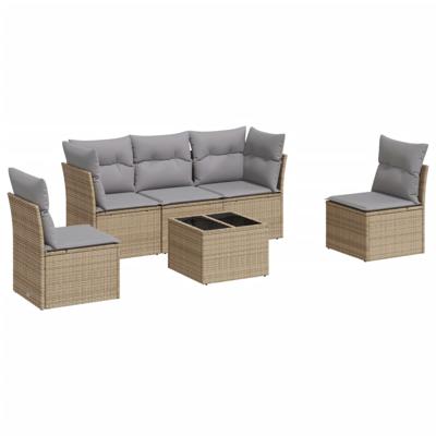 5-delige Loungeset met kussens poly rattan beige