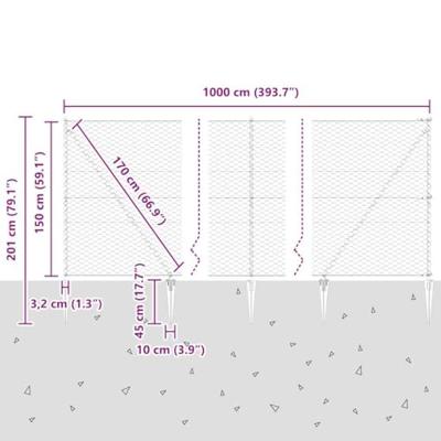 VidaXL Afrasteringspaal grijs 10 x 1,5 m (50 mm gaas) staal en pvc