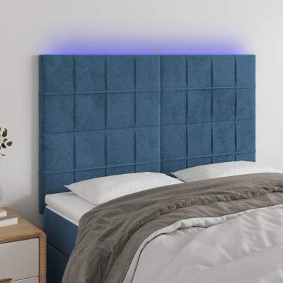 Hoofdbord LED 144x5x118/128 cm fluweel donkerblauw