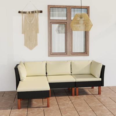 4-delige Loungeset met kussens poly rattan zwart