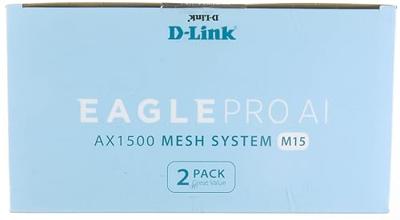 D-Link M15-2 EAGLE PRO AI AX1500 Mesh System (2-pak) met AI Wi-Fi/Traffic Optimiser, AI Parental Control, Gigabit Poorten, MU-MIMO, 1024 QAM, OFDMA, WPA3. Werkt met Alexa/Google Assistant.