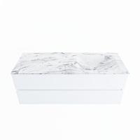 MONDIAZ VICA-DLUX 130cm badmeubel onderkast Talc 2 lades. Inbouw wastafel CLOUD rechts 1 kraangat, kleur Glace. - thumbnail