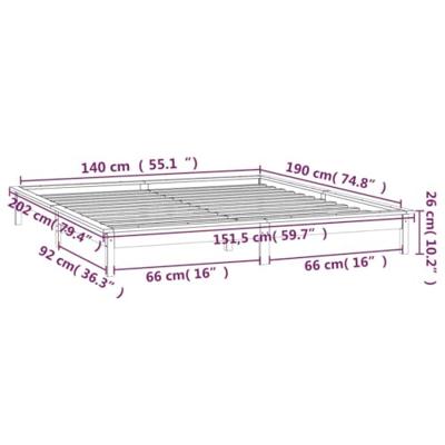 Bedframe LED massief hout zwart 140x190 cm
