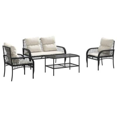 4-delige Loungeset met kussens poly rattan zwart 4-delige Loungeset met kussens poly rattan zwart