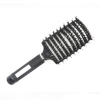 Haar hoofdhuid massage kam borstelharen nylon vrouwen krullend detangle haar borstel voor salon kappers styling tool (zwart) - thumbnail