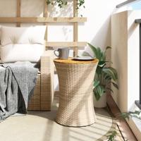 Tuinbijzettafel trommelvormig poly rattan en massief hout beige - thumbnail