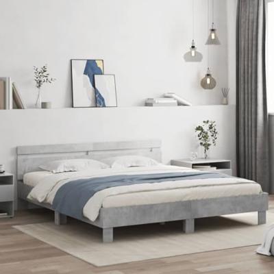 Bedframe met hoofdeinde bewerkt hout betongrijs 180x200 cm