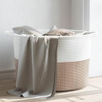 VidaXL Wasmand ø 55x36 cm katoen bruin en wit VidaXL Wasmand ø 55x36 cm katoen bruin en wit