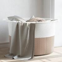 VidaXL Wasmand ø 55x36 cm katoen bruin en wit - thumbnail