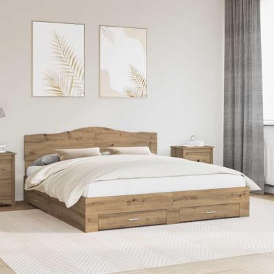 Bedframe met hoofdeinde Artisan Eiken 180 x 200 cm Bewerkt hout