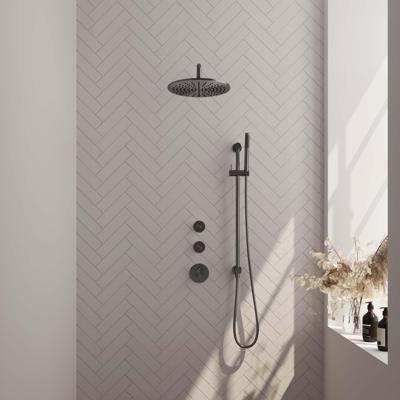 Regendoucheset Inbouw Brauer Gunmetal Carving Thermostatisch 30 cm met Gebogen Wandarm, Glijstang en Handdouche Staaf Losse Stopkranen Geborsteld Regendoucheset Inbouw Brauer Gunmetal Carving Thermostatisch 30 cm met Gebogen Wandarm, Glijstang en Handdouche Staaf Losse Stopkranen Geborsteld