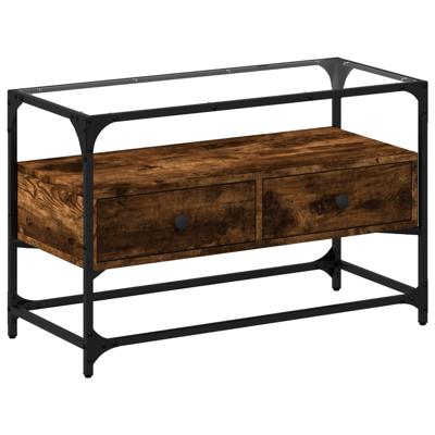 Tv-meubel met glazen blad 98x35x51 cm hout gerookt eikenkleurig