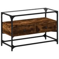 Tv-meubel met glazen blad 98x35x51 cm hout gerookt eikenkleurig - thumbnail