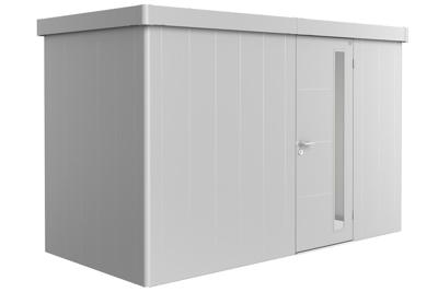 Biohort Neo 1D metalen tuinhuis enkele deur zilver 348x180 cm- Plat dak- Metaal- Biohort