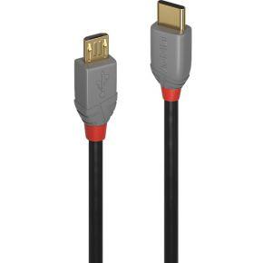 LINDY 36890 USB-kabel USB 2.0 USB-C stekker, USB-micro-B stekker 0.50 m Zwart, Grijs