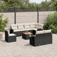 9-delige Loungeset met kussens poly rattan zwart - thumbnail