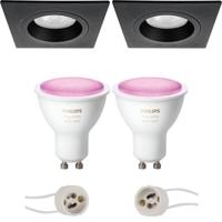 GU10 Inbouwspot Set - Mat Zwart - Inbouw Vierkant - Philips Hue - White and Color Ambiance - Bluetooth - Pragmi Rodos Pro - 93mm - thumbnail