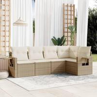 5-delige Loungeset met kussens poly rattan beige - thumbnail