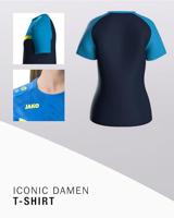 JAKO 6124D T-Shirt Iconic Dames - Marine Jako-Blauw/Fluogeel - 40 - thumbnail