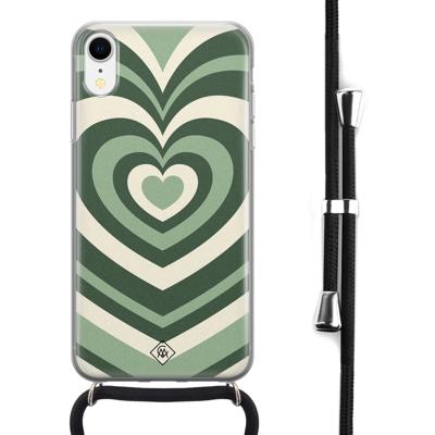 iPhone XR hoesje met koord - Hart groen swirl