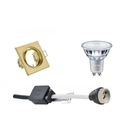 GU10 Inbouwspot Set - Mat Goud - Inbouw Vierkant - Kantelbaar - Philips - MASTER 927 36D VLE - DimTone Dimbaar - 3.7W - Warm Wit 2200K-2700K - 80mm