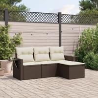 4-delige Loungeset met kussens poly rattan bruin - thumbnail