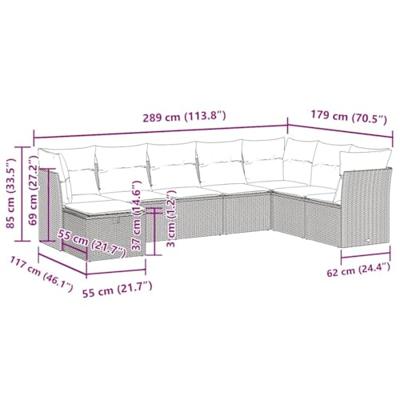 8-delige Loungeset met kussens poly rattan zwart