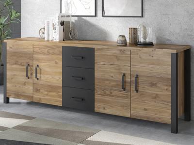 Dressoir OLIANNE 4 deuren 3 lades appenzeller sparren/zwart Dressoir OLIANNE 4 deuren 3 lades appenzeller sparren/zwart