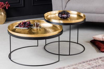 Set van 2 ronde salontafels ELEMENTS 60cm goud zwart metalen dienblad tafel bijzettafel handgemaakt - 42730