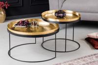 Set van 2 ronde salontafels ELEMENTS 60cm goud zwart metalen dienblad tafel bijzettafel handgemaakt - 42730 - thumbnail