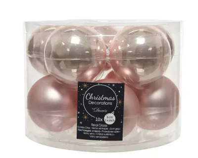 10 kerstballen poeder roze emaille 60 mm KSD - Ksd