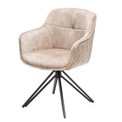 Draaibare design stoel EUPHORIA champagne grijs fluweel met armleuning metalen frame zwart - 40259