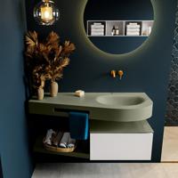 MONDIAZ RIVA 120cm badmeubel onderkast / planchet kleur Talc met 1 lade. Wastafel DULCET rechts 0 kraangaten kleur Army. - thumbnail