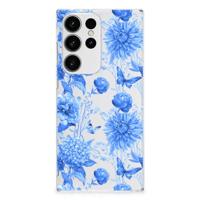 TPU Case voor Samsung Galaxy S23 Ultra Flowers Blue - thumbnail