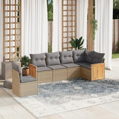 6-delige Loungeset met kussens poly rattan beige - thumbnail