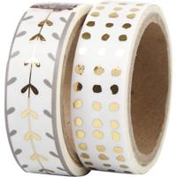 Vivi Gade Masking tape, harten en stippen - folie, b: 15 mm, goud, wit, 2x4 m/ 1 doos - thumbnail