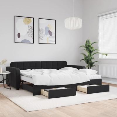 Slaapbank met onderschuifbed en lades 90x200 cm fluweel zwart