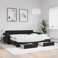 Slaapbank met onderschuifbed en lades 90x200 cm fluweel zwart - thumbnail