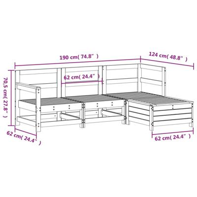 4-delige Loungeset massief grenenhout wit