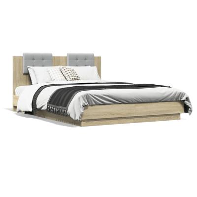 Bedframe met hoofdeinde bewerkt hout sonoma eiken 120x200 cm - thumbnail