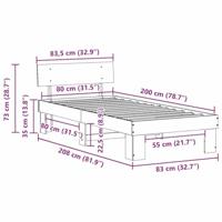 Bedframe met hoofdeinde Wit 80 x 200 cm Massief grenenhout - thumbnail