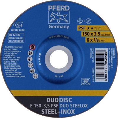 PFERD TOOLS 62015420 E 150-3,5 PSF DUO STEELOX Afbraamschijf gebogen Diameter 150 mm Boordiameter 22.23 mm RVS, Staal, IJzerslag 10 stuk(s) PFERD TOOLS 62015420 E 150-3,5 PSF DUO STEELOX Afbraamschijf gebogen Diameter 150 mm Boordiameter 22.23 mm RVS, Staal, IJzerslag 10 stuk(s)