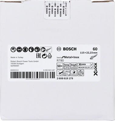 Bosch Accessoires X-LOCK Fiberschijf, 115mm, G60, R780 Best for Metal + Inox - 1 stuk(s) - 2608619179