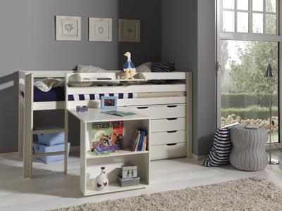 Vipack halfhoogslaper Pino met bureau en ladekast - wit - 114x105,4x209,4 cm - Leen Bakker