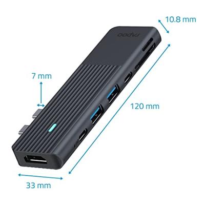Rapoo USB-C Multiport Adapter, 7-in-2, grijs Desktop accessoire Zwart