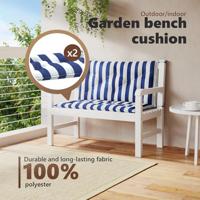 Tuinbankkussens 2 st gestreept 100x50x7 cm stof wit en blauw - thumbnail