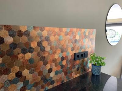 Mozaïek Isodeco Steenstrip Hexagon Zelfklevend 28.0x29.0 cm Geplaat Goud Isodeco